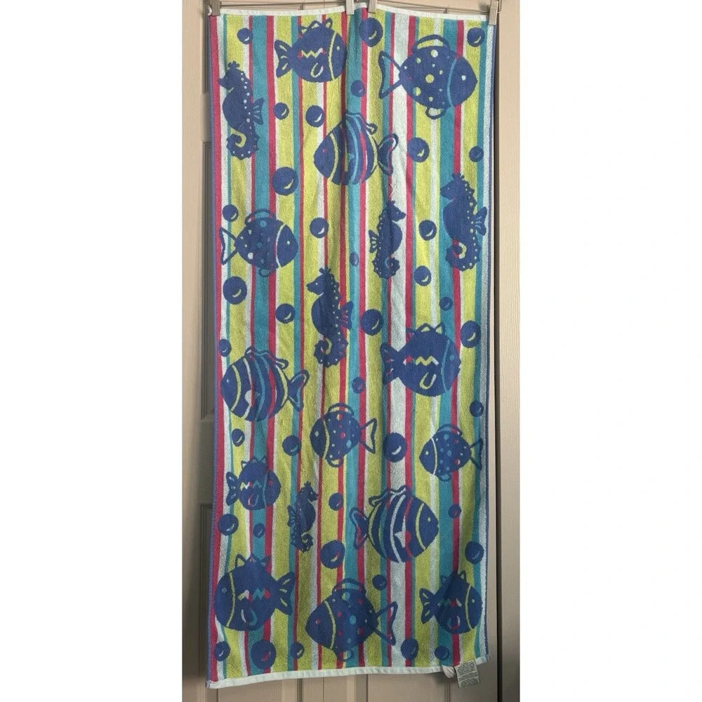 Cecil Saydah Vintage 90s Neon Multicolor Fish Frutiger 62x26 Beach Towel